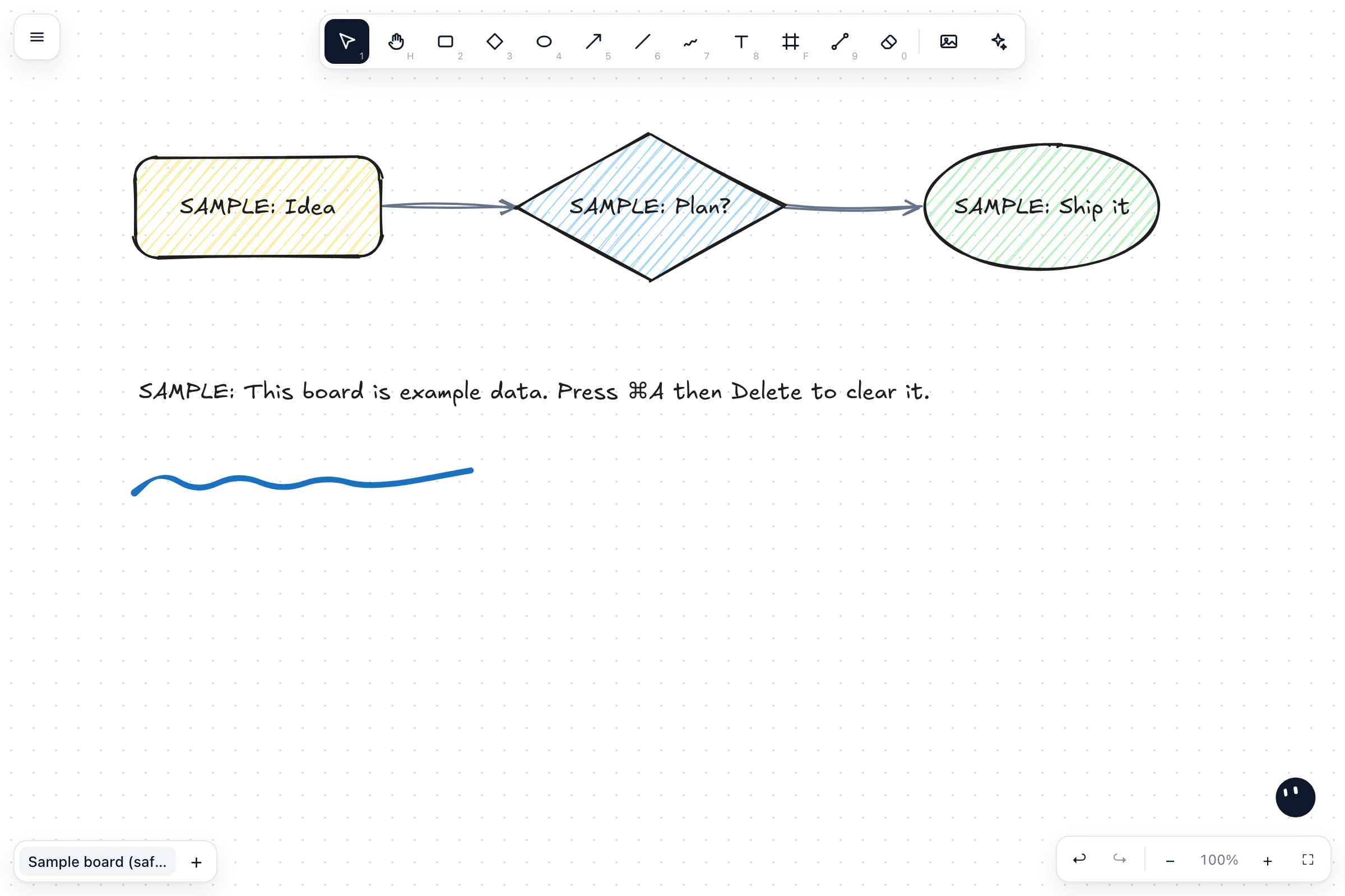 Squigl: the sample board, hand-drawn shapes and connectors